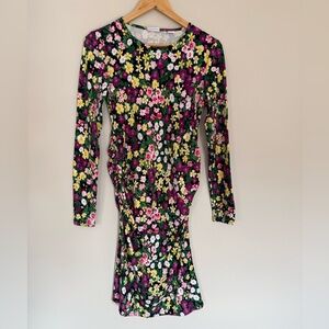 Mama Licious Multicolor Floral Print Long Sleeve Jersey Stretch Maternity Dress